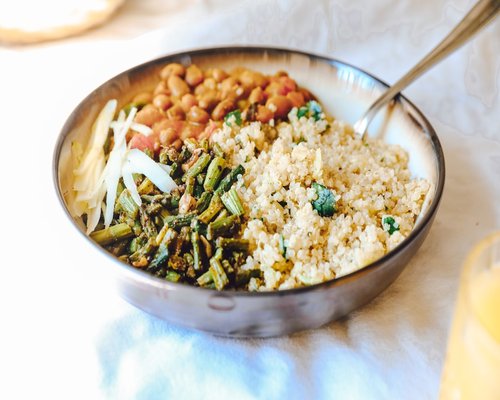 Bowl of Mexican rice with beans and zucchini